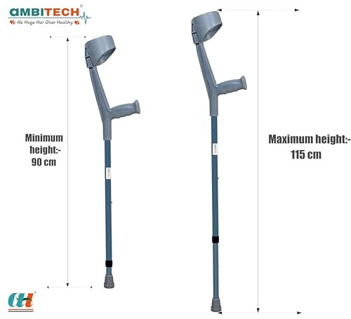 AmbiTech Adjustable MS Metal Walking Crutches & Elbow Sticks for Walking Supports (Made in India) Multicolor - Image 2