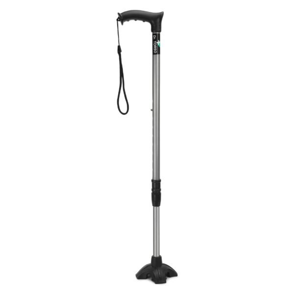 Dr. TORSO Strong Walking Stick with Adjustable Height, Mild-Steel Body, Light Weight for Men/Women, Patients, Old People (Black)