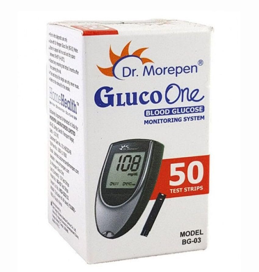 Dr. Morepen BG-03 Blood Glucose Test Strips, 50 Strips (Black/White)(Only Strips, No Glucometer)