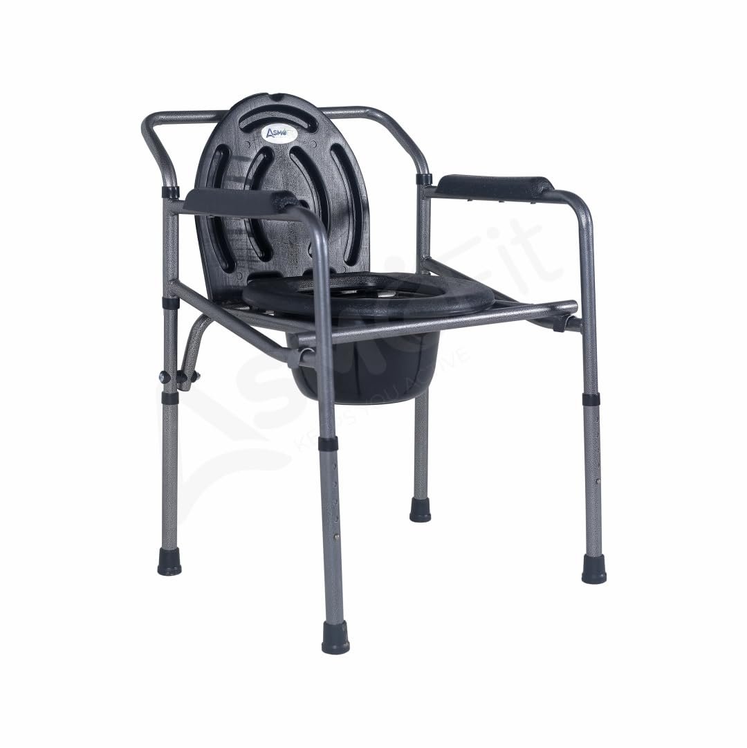 Asmofit Foldable Commode Chair Height Adjustable Use In Room Or Over Toilet, Potty Chair With Armrests, Bedside