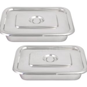 DARSHMOTI® Stainless Steel INSTRUMENT TRAY with Flat Cover and Lid Handles, Reusable and Autoclavable making them ideal for Hospitals, Labs and Surgical Centres