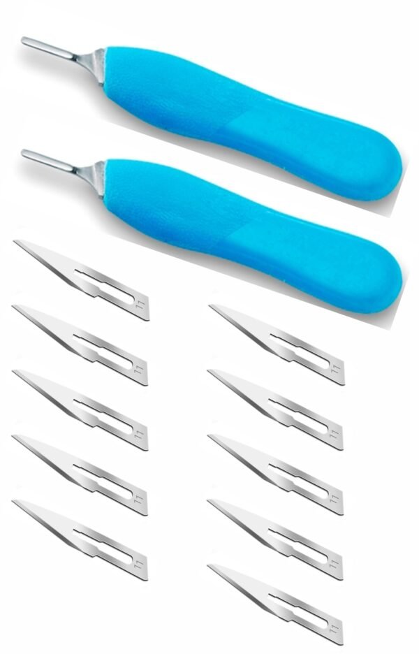 Glassvan Blades Size no.11 (10 pcs) with Plastic Moulded Stainless Steel Surgical/Scalpel Blade Handles Size no.3 (2 pcs)