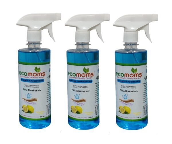 Ecomoms Hand Sanitizer 500ml 99.99% Effective Against Germs -75% Alcohol | Skin Friendly and Safe for Kids | Instant Germ-Free Protection 500ml (Pack of 3)