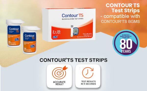 Contour TS Blood Glucose Test Strip (25x2 Strips Pack) | Contour TS Sugar Machine 50 Test Strips - Image 2